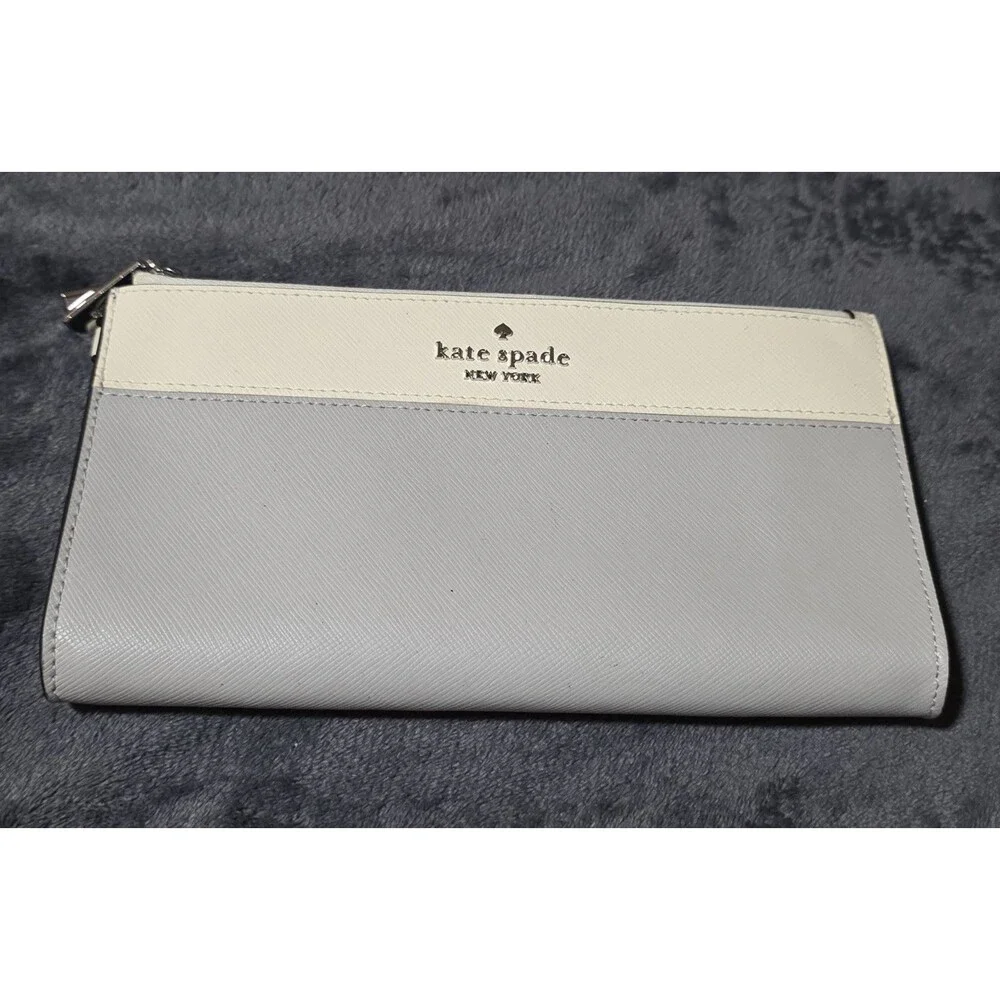 KATE SPADE Madison Colorblock Lg Continental ZipAround Wallet PlatinumGray EuC